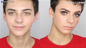 部落客用口紅畫出完整妝容。（圖／翻攝自Ryan Potter臉書）