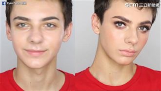 太狂！僅用口紅完妝　男孩一秒變超模