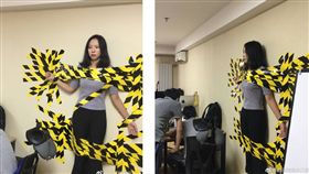 網友PO出女同事被老闆發現她沒繫上安全帶，而被老闆一氣之下將她黏在牆上（圖／翻攝自微博）