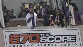 ▲Bill Murray在去年小熊世界大賽主場帶領唱「Take Me Out to the Ballgame」。（圖／美聯社／達志影像）