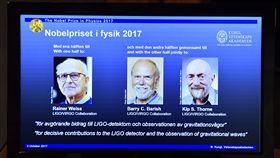 諾貝爾獎,物理獎,美國學者魏斯（Rainer Weiss）、巴利許（Barry C. Barish）和索恩（Kip S. Thorne）
圖/美聯社/達志影像