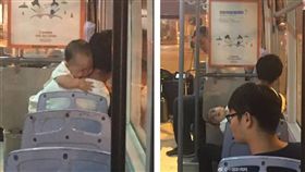 乘客在東搭公車目擊一名男子抱著小孩，不斷用力拍打孩子背部，（圖／翻攝自《中國新聞網》微博）