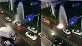 馬路水管破裂 車輛排隊洗車 圖／翻攝自微博