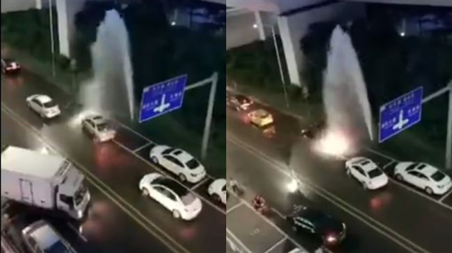 路邊水管破…車輛排隊等「免費洗車」
