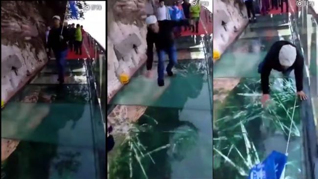 高空玻璃棧道玩特效　一踩竟全碎裂…