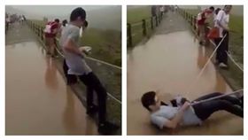影／避水坑拉繩索走路慘遭「欉康」　後仰入水姿勢100分
圖／翻攝自爆廢公社臉書
https://www.facebook.com/162608724089621/videos/557568697926953/