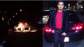 美國一名男子開車載女友人突火燒車，竟棄之不顧自己先逃跑。（圖／翻攝推特、臉書）