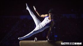 ▲全運會開幕典禮表演中，體操國手唐嘉鴻上鞍馬秀兩手。（圖／記者蔡宜瑾攝影）