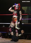 台灣史上第一次日本女子摔角聯盟StardomVS大江戶隊，6人大混戰。（記者邱榮吉/攝影）