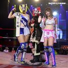 台灣史上第一次日本女子摔角聯盟StardomVS大江戶隊，6人大混戰。（記者邱榮吉/攝影）