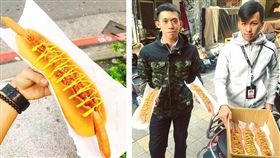 比鄉民傳說中30公分還長啊！高雄新崛江去年開了一間熱狗堡小攤車，他的餐點超吸睛，有著比臉還長的40公分大熱狗（圖／翻攝自胖奇熱狗堡臉書、IG）