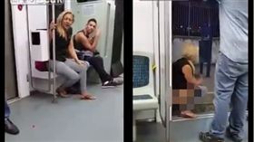 ▲金髮女直接當眾脫褲在月台間隙尿尿。（圖／翻攝自Liveleak）