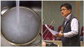 卓蘭鎮自來水像洗米水　議員要求檢測苗栗縣議員楊恭林（前）13日在縣議會質詢指出，卓蘭鎮家戶自來水宛如洗米水，民眾不敢飲用，要求縣府水利處深入了解，檢測石灰質是否超標。（合成圖／中央社）