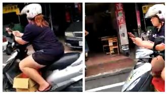 簡直人肉炸彈　雙手靠在龍頭上滑手機