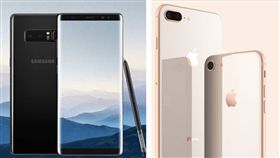 台灣10月手機銷售排行出爐囉！其中奪了第一、第二名的分別是iPhone 8 Plus 64GB、256 GB，至於安卓旗艦機種部分，僅有三星Galaxy Note 8搶進第4名。整體來說，10月排行榜當中出現的機種和9月相比，並沒有太多的變化。（組圖／翻攝自三星、蘋果官網）