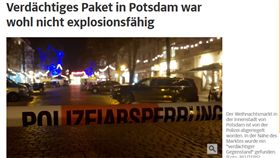 德國耶誕市集發現爆裂物,警方拆除(sueddeutsche http://www.sueddeutsche.de/panorama/potsdam-verdaechtiges-paket-in-potsdam-war-wohl-nicht-explosionsfaehig-1.3775269)