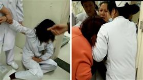太囂張了！大陸湖北有一名官夫人帶孩子看診時，因不滿護理師拔針孔弄痛孩子，於是對護理師猛踹、扯髮，一旁邊醫護人員上前勸架，並告知該護士已懷孕，不料官夫人卻嗆「懷孕了算什麼？有本事在家做少奶奶」。目前該名護理師有流產跡象，正住院保胎中。（圖／翻攝自微博）