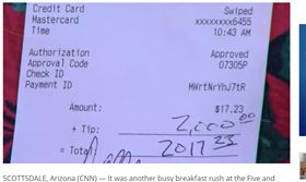 聖誕節,美國,亞利桑那,小費,餐館,神秘客／http://wkrg.com