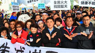 藍營要角齊聚反空污遊行　網友批作秀