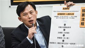 時代力量立委黃國昌召開「台灣新時代，人民來公投」記者會。 圖／記者林敬旻攝