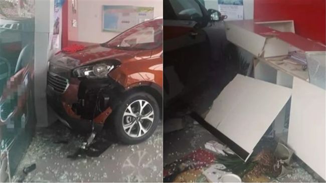 三寶女忘開車！剛交車就撞爆展銷中心