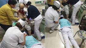 ▲大陸護理師趴在地上幫忙病人打針，認真的模樣讓他在網路上爆紅。（圖／翻攝自新聞夜航