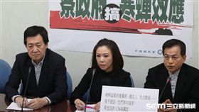 王炳忠遭搜索　藍委質疑威權復辟新黨發言人王炳忠等人19日疑涉國安法案，遭警方搜索和檢調約談，國民黨立院黨團20日舉行記者會，質疑蔡政府「抓放王炳忠，搞寒蟬效應」，「威權復辟、綠色恐怖」。圖為國民黨立委費鴻泰（左起）、國民黨團首席副書記長李彥秀、國民黨立委賴士葆。中央社記者徐肇昌攝　106年12月20日
