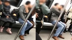 大陸情侶在地鐵上激吻8站沒停過，一旁女童好尷尬。（圖／梨視頻）