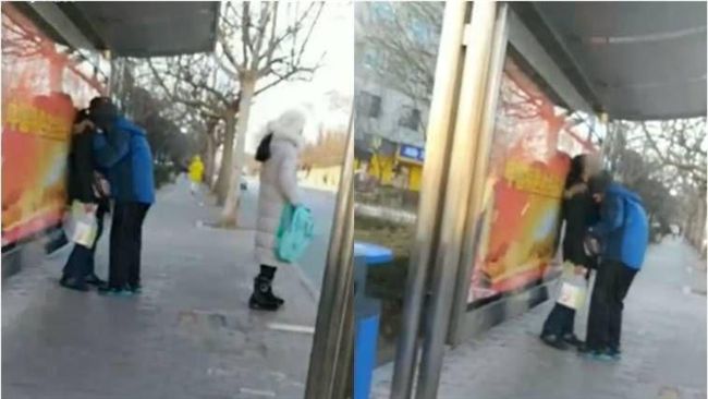 情侶公車站親熱　當眾脫衣露奶超害羞
