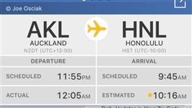 時空旅行,回到過去,Sam Sweeney,換日線,紐西蘭,檀香山,飛機,誤點　圖／翻攝自推特　https://goo.gl/iBgyKN