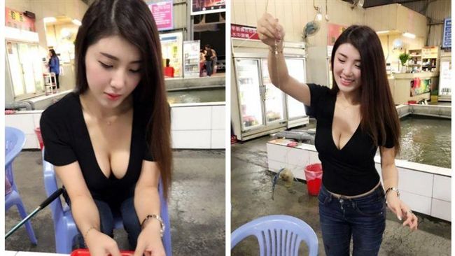 劃錯重點！爆乳妹勾蝦餌⋯你看到啥？