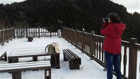 宜蘭太平山積雪1公分  宛如北國景色受到寒流影響，太平山國家森林遊樂區10日積雪約1公分。住宿的遊客一大早起床，見到山頭白成一片，開心迎接北國景色。（林務局羅東林管處提供）中央社記者沈如峰宜蘭縣傳真  107年1月10日