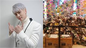 ▲粉絲前往三成洞的SMTOWN追思鐘鉉。（合成圖／翻攝自SHINee臉書、微博）