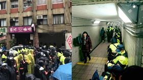 勞團抗議,警察在地下道休息 圖／臉書,資料照