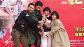 《花甲》電影台中造勢，瞿友寧、盧廣仲、嚴正嵐乘花甲吉普車氣勢登場／氧氣電影提供