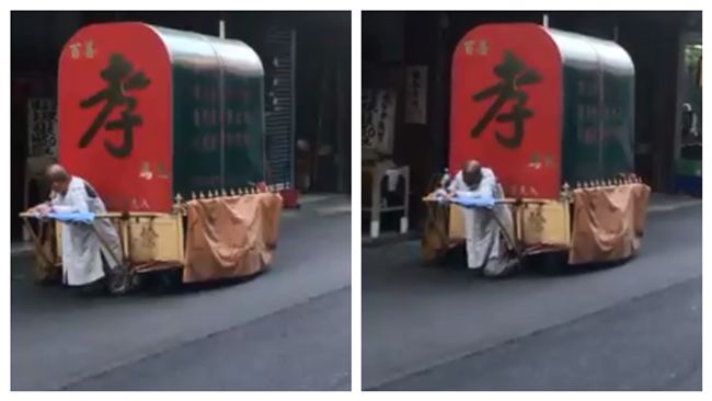 苦行僧為盡孝　拉「棺材車」走7百里