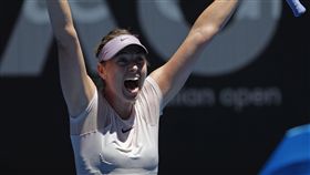 ▲莎拉波娃奪勝後情緒激動、振臂歡呼。（圖／美聯社／達志影像）