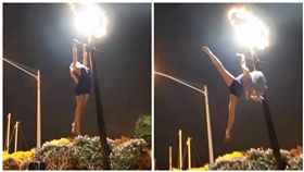 美國網紅部落客雀樂蒂（Charity Grace LeBlanc）在路燈拉單槓（圖／翻攝自charity.grace IG）