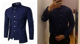 網路上買新品春裝深藍襯衫，沒想到穿起來卻變這樣…（圖／翻攝爆料公社）