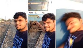 印度,火車,鐵軌,自拍,被撞,意外　圖／翻攝自YouTube
