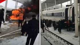 中國大陸,高鐵,著火,車廂,月台,乘客,逃命（圖／翻攝自微博）