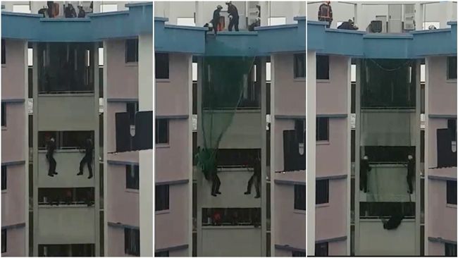 婦女持刀鬧自殺！警雨天垂降救人