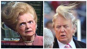 嚇到吃手手！川普媽髮型比兒子還狂　網笑：髮膠用免驚
Mary Trump, Donald Trump,合成圖／翻攝自推特