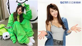 全部網友回覆都是「呱」，讓穿青蛙裝的孫卉彤又氣又好笑。（ 組合圖/17 Q提供/邱榮吉攝影）