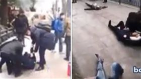 上海市當局表示，一輛汽車今（2）日開到上海市中心人潮擁擠的人行道並衝撞行人，造成至少18人受傷，其中3人重傷。根據官方簡短聲明，事件發生於早上9時左右，當時民眾趕著上班。聲明又說，當局正在調查肇事原因。（圖／翻攝自YouTube《tufa》）