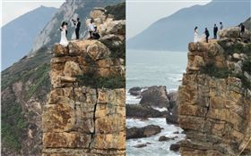 不要命？新人為拍婚紗爬上懸崖
（圖／翻攝自微博）