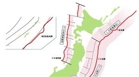 日本地震調查委員會公布地震調查報告，發現南海海溝、根室海域30年內發生大地震的機率，首度提高到8成。圖為日本海溝分布。（圖／翻攝自日本地震研究中心網頁www.jishin.go.jp）