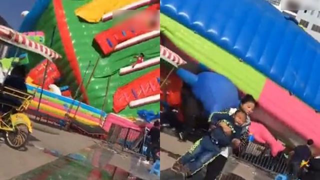 氣球城堡被風吹翻　3孩童遭拋飛慘摔