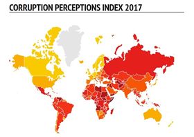國際透明組織公布2017年清廉印象指數。翻攝國際透明組織官網。
