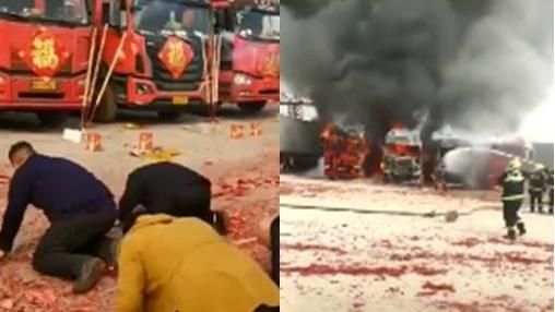 卡車前放鞭炮祈福　結果火燒車GG啦